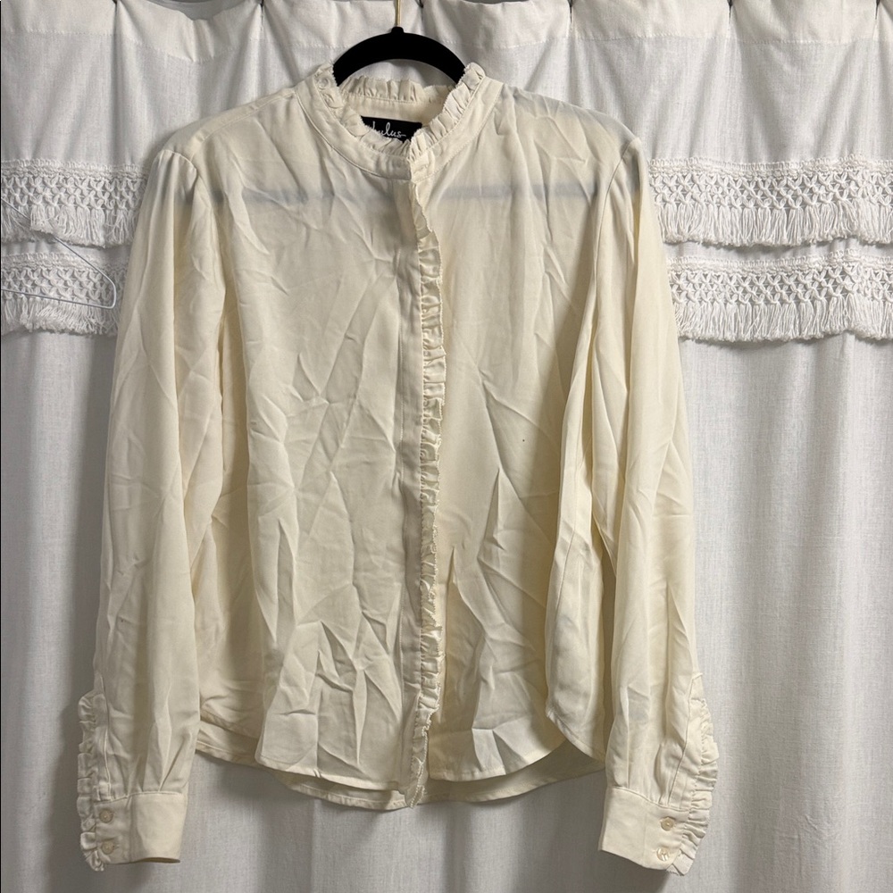 Lulu's Ivory Ruffle Collar Blouse